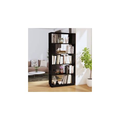 Bibliothèque-Séparateur de pièce Noir 80x25x163,5 Pin solide (1/5)