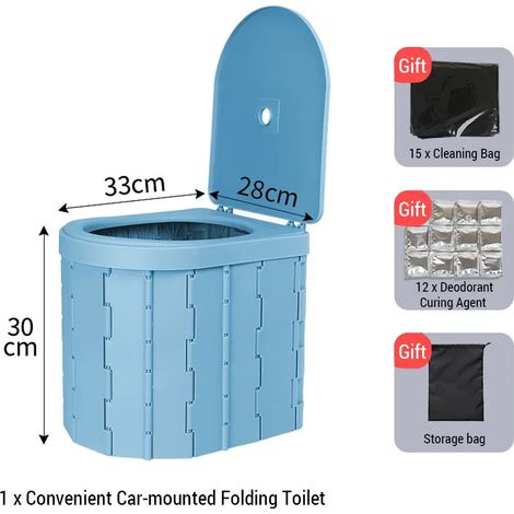 Toilettes extérieures bleues pour le camping. Toilettes pliables et pratiques à fixer en voiture pour les voyages. Convient aux adultes, aux enfants et aux personnes âgées. Anti-odeurs et antidérapant (1/4)