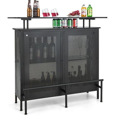 Table de bar à 4 niveaux 120 x 50 x 106,5 cm pour vins et verres design industriel en métal noir