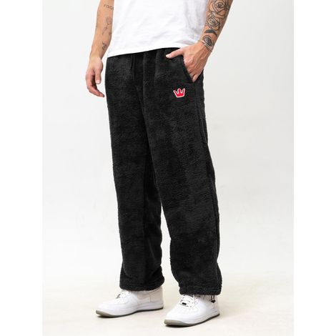Pantaloni della tuta larghi da uomo Jigga Wear Teddy Simple Crown XL in sherpa nero. (1/5)