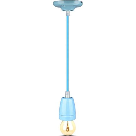 Portalámparas de porcelana V-TAC E27 (máx. 60 W), color azul y cable tipo cuerda