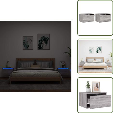 The Living Store Wand-Nachttische mit LED-Leuchten 2 Stk. Grau Sonoma - Wandregal - Nachttisch - Wohnzimmer Deko - Beleuchtung - LED Leuchte (1/5)