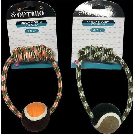 GIOCO CORDA CANI 18 CM CON PALLA PER ANIMALI OKX