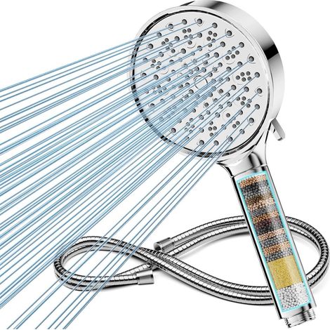 Duschkopf mit Schlauch, Hochdruck, 6 Strahlarten, Wassersparend, Filter gegen Kalk (1/5)