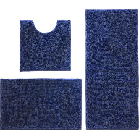 Lot de 3 Tapis de Bain antidérapants en Microfibre Douce, absorbants l'eau, lavables en Machine, 50x50 cm, 40x60 cm, 50x80 cm (Bleu foncé) (1/5)