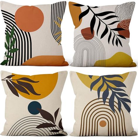41 x 41 cm Set of 4 Bohemian Cushion Covers Abstract Moon Rainbow Nature Landscape Linen Cushion Case Summer Home Decoration for Bedroom Living Room Outdoor Garden Sofa (1/5)