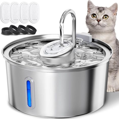 Fuente automática para gatos de acero inoxidable de 3,2 litros con indicador de nivel de agua.