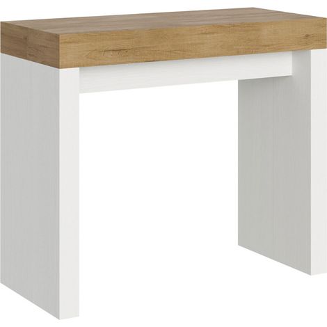Consolle allungabile 90x40/196 cm Roxell Mix Small piano quercia natura - struttura bianco frassino (1/5)
