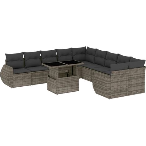 vidaXL Set Divani da Giardino 11 pz con Cuscini in Polyrattan Grigio (1/5)