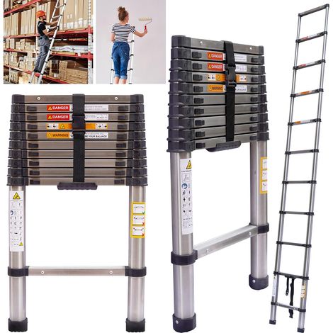 échelle télescopique de 10,5 pieds, matériau en acier inoxydable, échelle télescopique multifonctionnelle, portant 150 kg, échelle de grenier portable, adaptée aux opérations de toiture et à la décora (1/5)