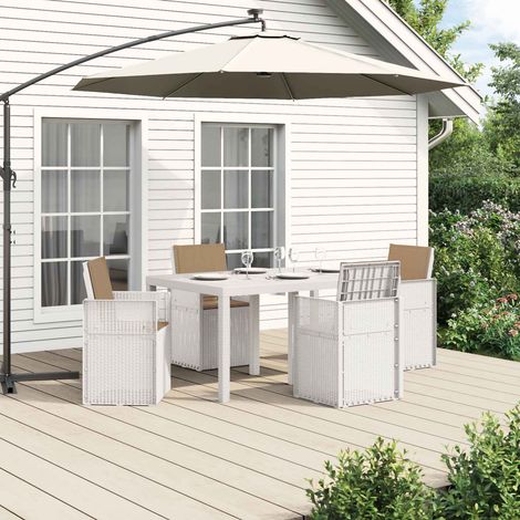 vidaXL Ensemble de salle à manger pour jardin 5 pc Blanc et taupe PP (1/5)