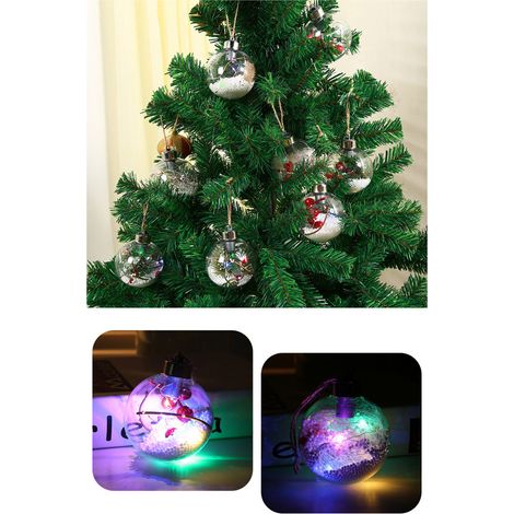 Lot 6 boules de Noël LED transparentes, décorations arbre festif en PVC coloré, 6 pièces (1/5)
