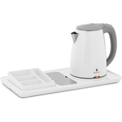 Coffret de bienvenue pour hôtel, bouilloire électrique avec plateau 1,2 l 1800 W, blanc (1/5)