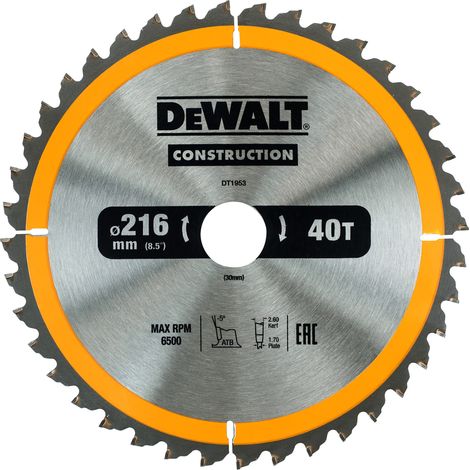 Hoja para construcción, 216 x 30 mm, 40D  DeWalt DT1953-QZ