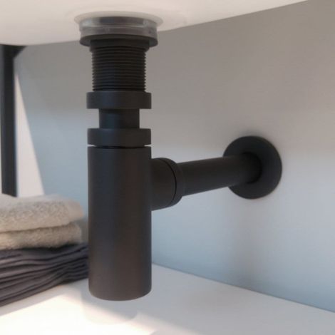 Siphon mattschwarz für moderne Waschtische (1/2)