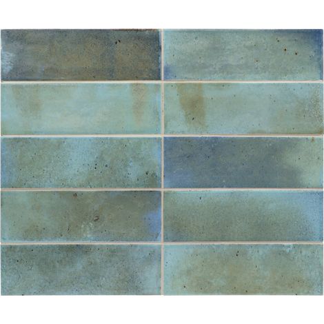Carrelage mural faïence effet rustique 20x6.5cm – Couleur bleu ciel brillant – Boîte de 0.50 m² – Pour espaces modernes – Equipe