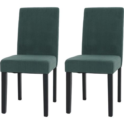 Lot de 2 chaises de salle à manger Littau, chaise de cuisine à dossier haut, tissu/textile Velours bois vert, pieds fo (1/2)