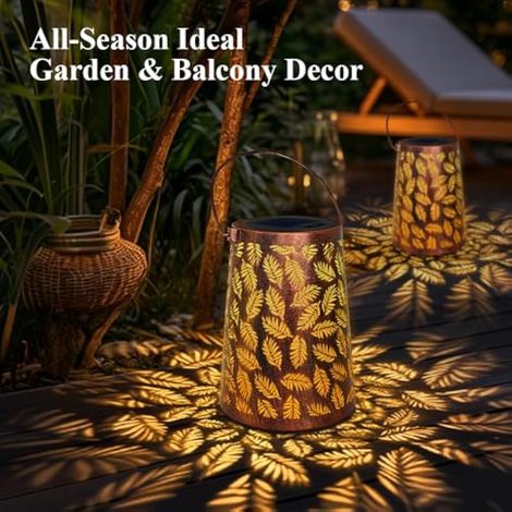 Lanterne solaire d'extérieur à suspendre et à poser, lanterne en métal étanche IP65, décoration pour balcon, terrasse, cour, pelouse et jardin, cadeau pour femmes et mamans (lot de 2) (1/4)