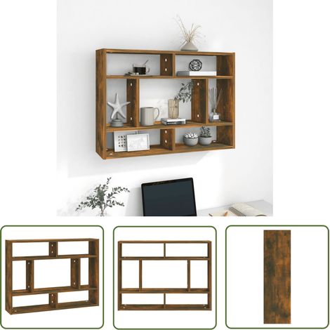 The Living Store Étagère murale Chêne fumé 75x16x55 cm Bois d'ingénierie - Étagère Murale - Étagère Cube - Rangement Mural - Décoration Murale - Étagère Design (1/5)