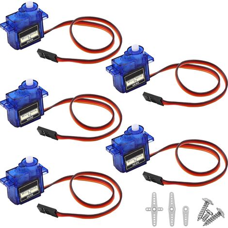 micro servomotores 9G SG90, kit de micro servomotores, micro servomotor 9G, mini kit de servomotores 9G compatibles con robots RC, barcos voladores, helicópteros y aviones. (1/5)