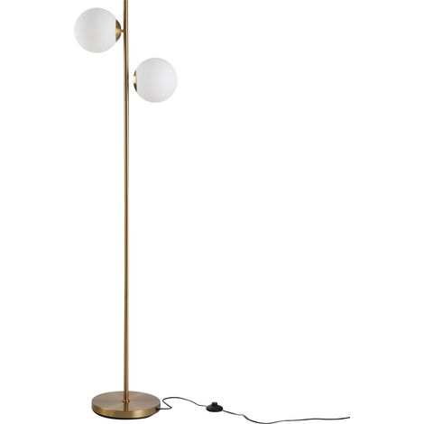 Homcom – Lampadaire néo-rétro 2 boules max. 40 W – Métal doré – Abat-jour en verre orienté – Interrupteur à pied pour éclairage optimal