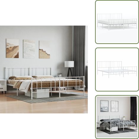 Bettgestell mit Kopf- und Fußteil Metall Weiß 200x200 cm - Metallbett - Doppelbett - Boxspringbetten - Bettgestell - Weißes Bett (1/5)