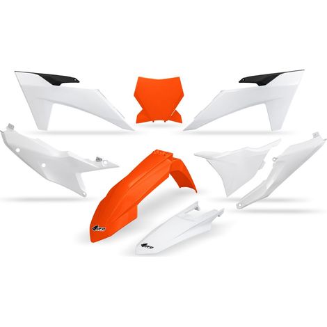 Kit di plastiche UFO per KTM SX 125 / 250 / 300 TBI '23-'24, SX-F 250 / 350 / 450 '23-'24, colore originale (arancione/bianco).