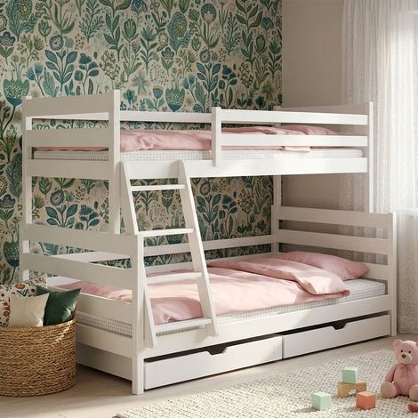Etagenbett 90-120x200 inkl. Lattenroste und Schubladen Léo Weiß