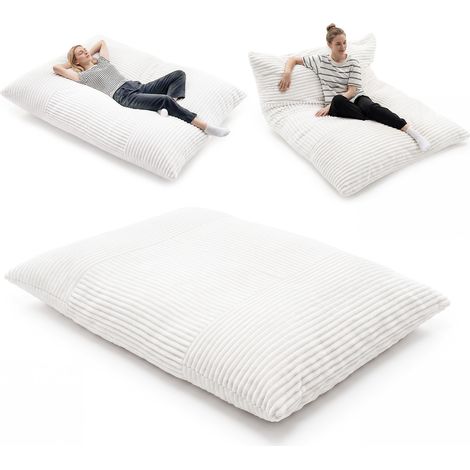 Géante Pouf Salon, Housse Amovible, 194 x 140 CM Pouf Géant Convertible, Coussin de Sol Modulable, Sans Montage, Bean Bag pour Adultes/Enfants, Blanc (1/5)