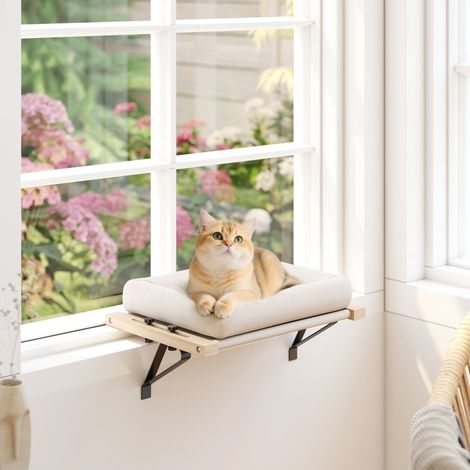 Cama colgante para gatos 50 x 36 x 24 cm de madera blanca ajustable FloraGrace (1/5)