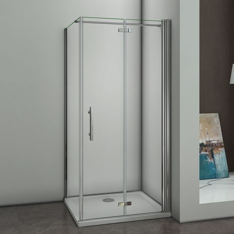 100X90cm Duschkabine Eckeinstieg Dusche 180°Falttür Duschwand Duschabtrennung 6mm NANO-Glas Höhe 197cm mit Seitenwand (1/4)