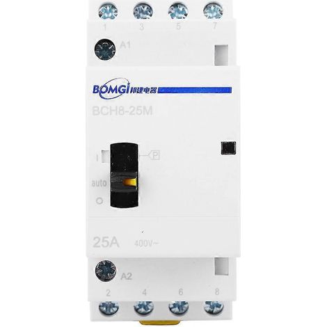 Contacteur domestique CA BCH8-25M 24 V 25 A 4 pôles, contacteur modulaire avec interrupteur de commande manuelle (4 contacts normalement ouverts) (1/4)