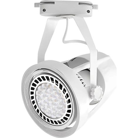 Projecteur LED blanc sur rail, orientable, pour présentoirs de vente au détail et commerciaux.