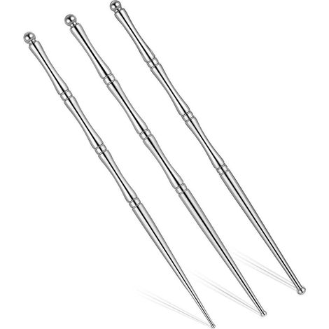 Ein Set aus 3 Massagestiften aus Edelstahl, doppelseitige Akupressur-Massagestifte, rostfrei, geeignet für Gesicht, Hals und Körper. (1/4)