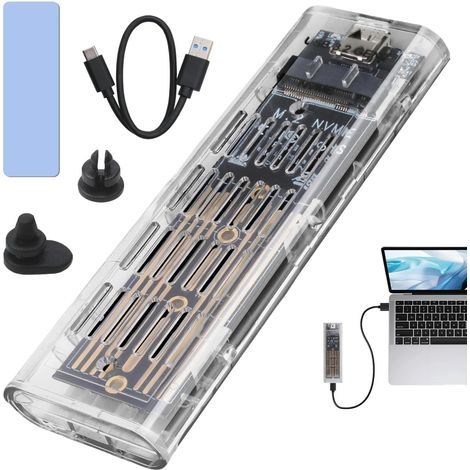 SSD Enclosure M2 Nvme External Hard Drive NVMe USB-C Adapter M.2 External USB 3.1 Enclosure High Speed Tool-Free Drive Enclosure for PCIe M-Key 2230/2242/2260/2280 SSD