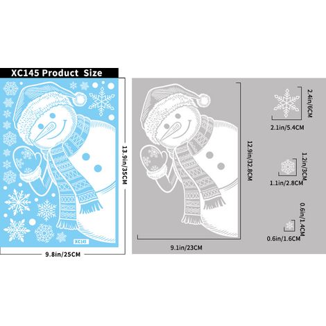 Autocollants de Noël, autocollants blancs pour portes vitrées avec le Père Noël, autocollants statiques flocons de neige et bonhommes de neige, décorations d'hiver pour fenêtres.