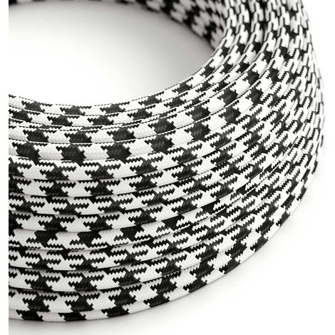 Creative-Cables Cavo elettrico, Rivestito in tessuto, Sezione 2 x 0,75 mm², Lunghezza 50 m, Pied de Poule Bianco-Nero RP04, Rotondo effetto seta