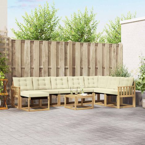 vidaXL Outdoor-Sofagarnitur 9 Stk. Weiß und Creme (1/5)