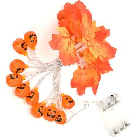 Halloween-Lichterkette, 20 LED-Kürbisblätter, Innendekoration für Partys, Zuhause und Feste, 2 m, mehrfarbig (1/5)