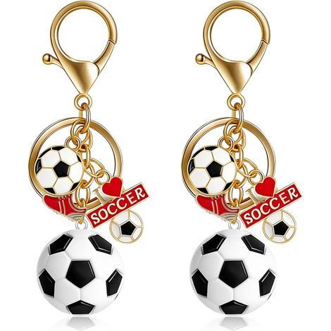 Set di 2 portachiavi da calcio, divertenti accessori decorativi e regali a tema calcistico, mini portachiavi 3D con ciondolo a forma di pallone e trofeo, ideali per borse e chiavi (1/5)