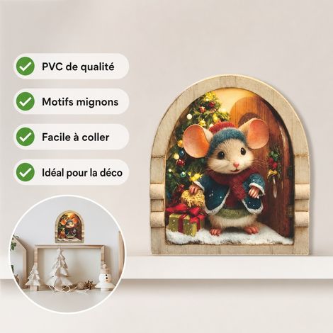 Lot de 15 Stickers Noel Trou de Souris PVC 12,5 x 12,5 cm Decoration Fenetre et Mur (1/4)