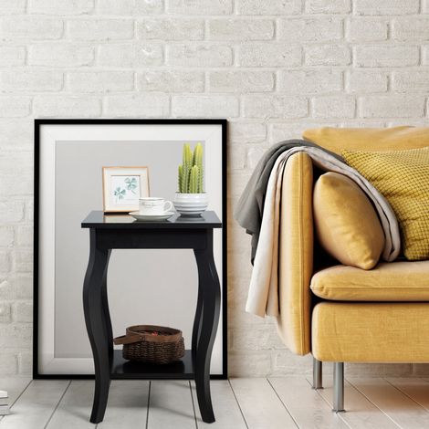 Lot de 2 Tables d'Appoint Bout de Canapé 2 Niveaux Table de Chevet Carrée avec Patins Antidérapants 40 x 40 x 60 cm Noir Maison Chic (1/5)