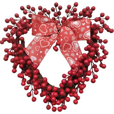 Künstlicher, herzförmiger Beerenkranz, 33 cm, für die Haustür, Valentinstag, Hochzeitsdekoration, Schlafzimmer, Wohnzimmer (1/5)