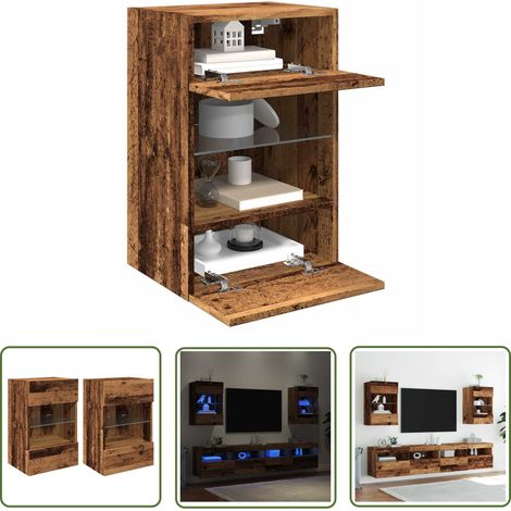 vidaXL Meubles TV muraux et lumières LED 2 pcs vieux bois 40x30x60,5cm (1/5)