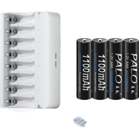 Piles AAA Rechargeables, Capacité de 1100mAh, Chargeur Rapide Compatible, 4 batterie 1 chargeur (1/2)