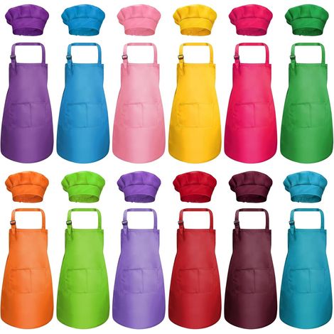 Ensemble de 12 Tabliers et Toques de Chef Réglables pour Enfant (1/5)