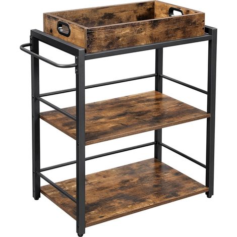 Carrito de servicio estilo industrial carrito de cocina con bandeja extraíble con patas regulables y ruedas estante de cocina estructura de hierro 65 x 40 x 86 cm marrón rústico 120005297