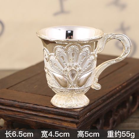 Verre à vin de style européen (argenté), verre individuel pour vin blanc, fabrication artisanale en métal.