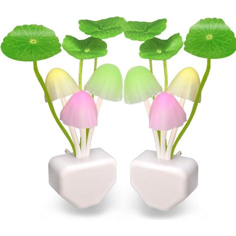 Lampe De Nuit LED Champignon - Capteur Crépuscule-Aube - Changement Automatique De Couleur - Pour Chambre Salle De Bain Couloir - 2 Pièces (1/5)