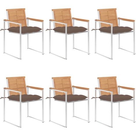 Chaises de jardin lot de 6 avec coussins Bois de teck massif (1/5)
